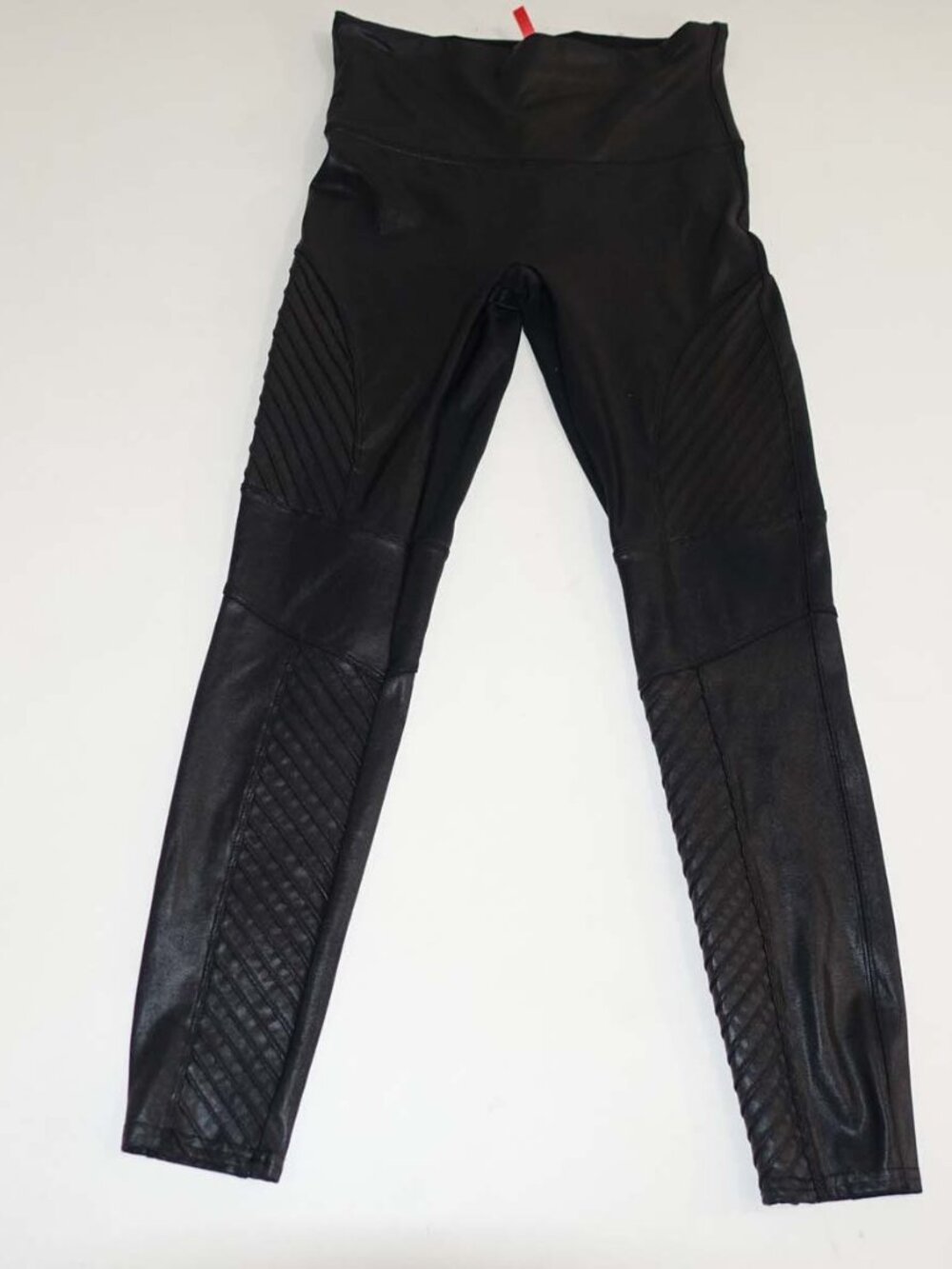 Spanx Women's Faux Leather Moto Ankle Leggings Large Black 27" Inseam Stretch L